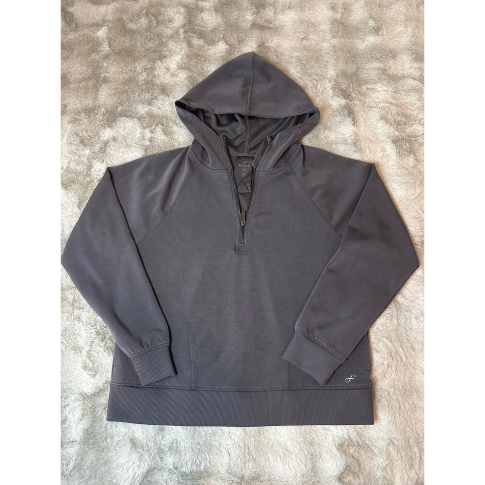 Freely Womens Gray Quarter Zip Hoodie Modal Blend Pleated Back Active MED-0587